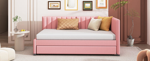 Upholstered Daybed with Trundle Sofa Bed Frame No Box Spring Needed,