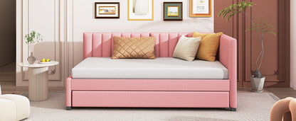 Upholstered Daybed with Trundle Sofa Bed Frame No Box Spring Needed,