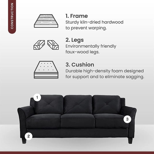 Grayson Sofa Black Button Tufted Rolled Arm Living Room
