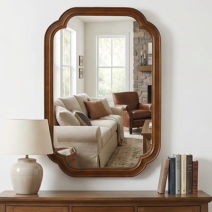 Solid Wood Frame Rounded Corner Decorative Mirror, For Bedroom,