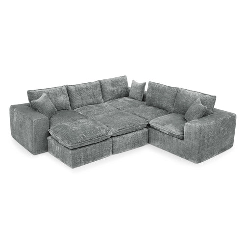 Modern Boucle L-Shaped Sectional Sofa with Two Moveable Ottomans,