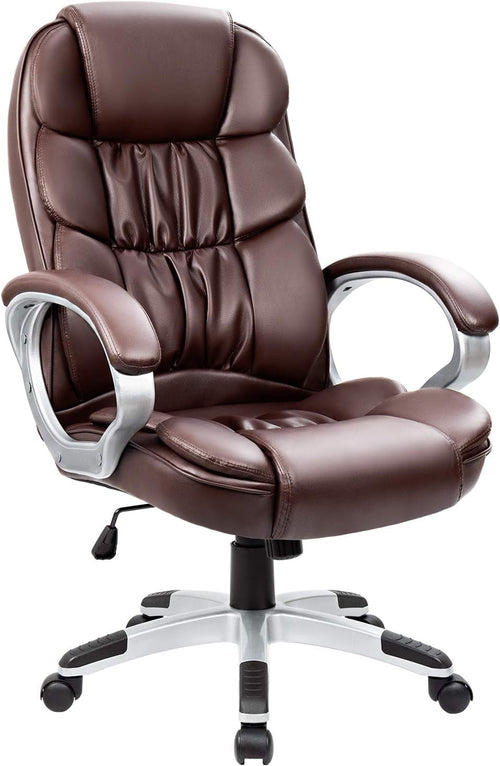 Ergonomic High Back Office Chair Lumbar Brown PU Leather