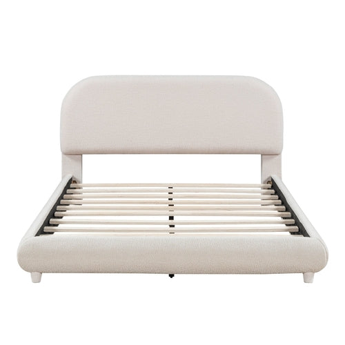 Teddy Fleece Upholstered Platform Bed with Thick Fabric, Solid Frame