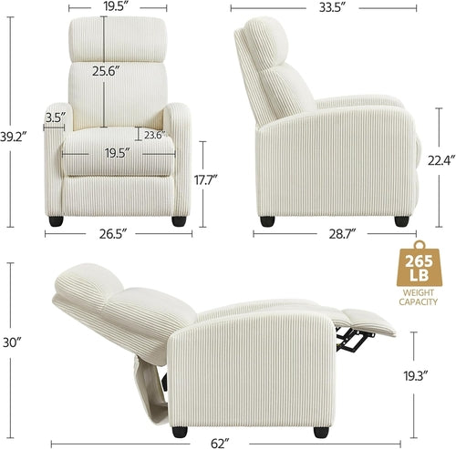 Beige Corduroy Recliner Chair Adjustable For Living Room Home Theater