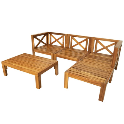 Outdoor Backyard Patio Wood 5-Piece Sectional Sofa Seating Group Set