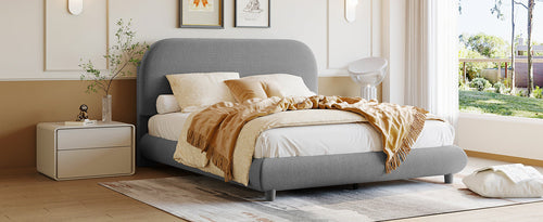 Teddy Fleece Upholstered Platform Bed with Thick Fabric, Solid Frame
