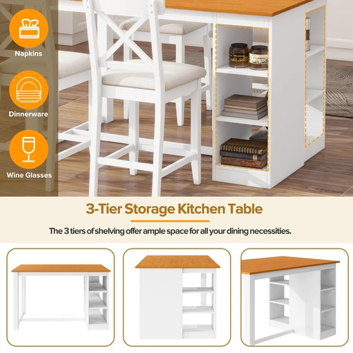 60'Lx30'W Solid Wood Farmhouse Counter Height Dining Table Set with