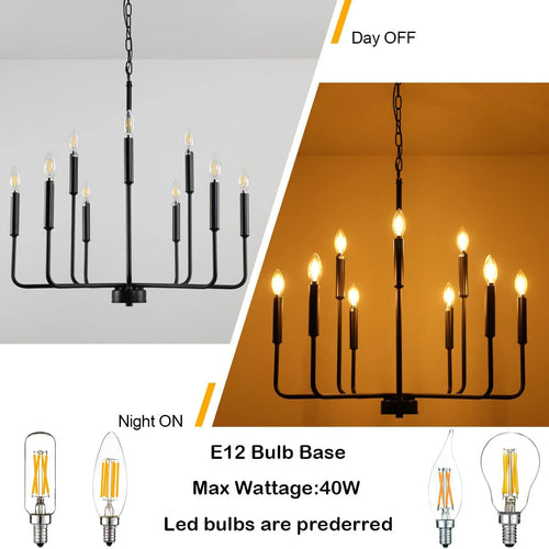 Black Farmhouse Chandelier 9 Light Dining Room Rustic