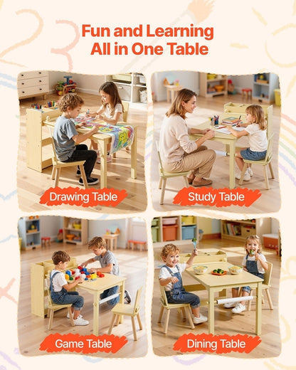 Kids Art Table And Chair Set, Toddler Craft Table With 3 Tiers Storage