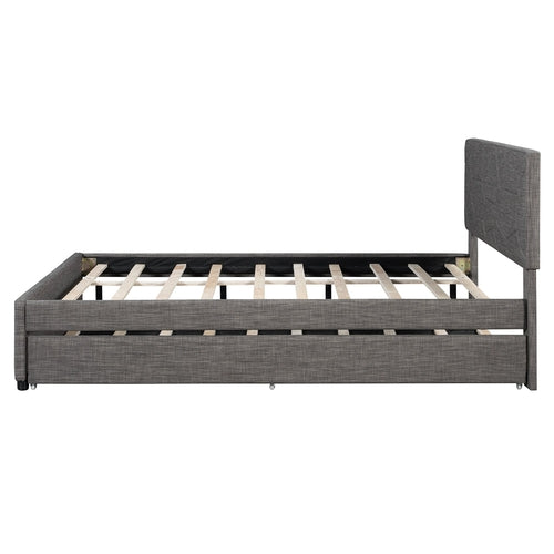 Queen Size Upholstered Platform Bed with Brick Pattern Headboard and