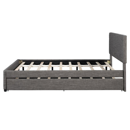 Queen Size Upholstered Platform Bed with Brick Pattern Headboard and