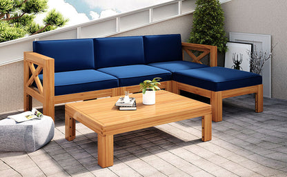 Outdoor Backyard Patio Wood 5-Piece Sectional Sofa Seating Group Set