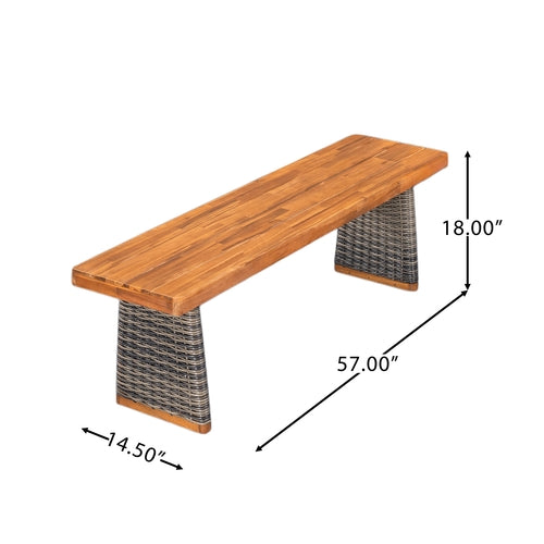 Outdoor 3 Piece Acacia Wood Dining Set with Handwoven Rattan Legs