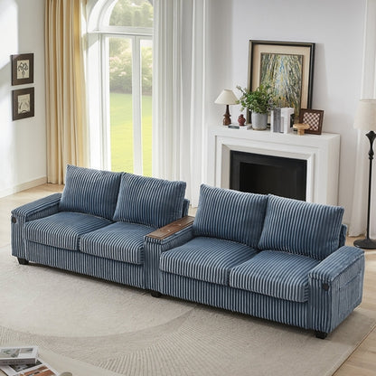 Modern 4-Seater Corduroy Sofa Couch with USB Ports, Hidden Storage and