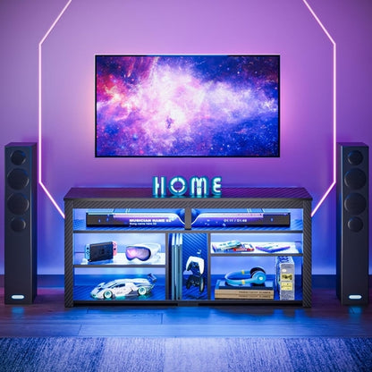 LED Tall TV Stand, Entertainment Center for 55/60/65 Inch TV, Gaming