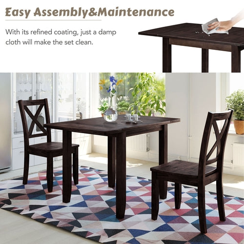 3-Piece Wood Drop Leaf Breakfast Nook Dining Table Set with 2 X-back