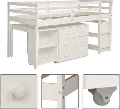 Twin Loft Bed With Rolling Desk And Storage For Small Rooms