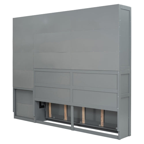 Twin Size Murphy Bed Wall Bed with Closet , Drawers & Desk-Gray