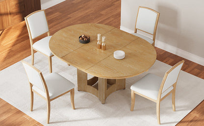 Farmhouse Extendable Round Dining Table Set for 4, 5-Piece Kitchen