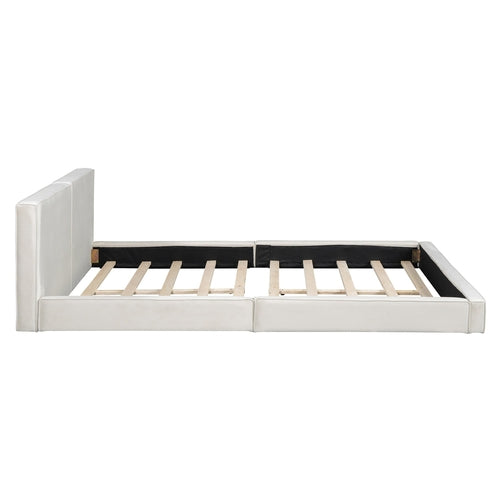 Queen Size Upholstered Platform Bed with Velvet Fabric, Grounded Bed