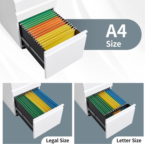 White Rolling File Cabinet With Lock Office Storage