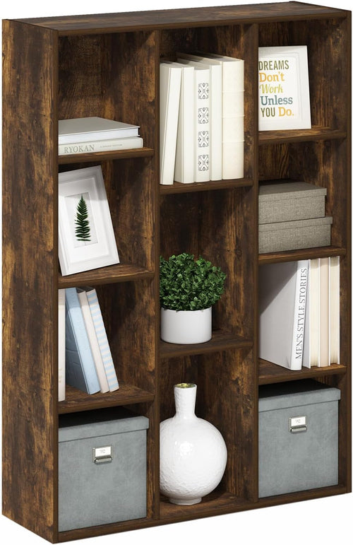 Luder 11-Cube Amber Pine Bookcase For Living Room Storage
