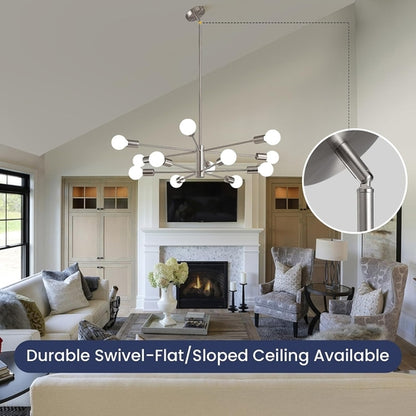 Sputnik 12 Light Brushed Nickel Chandelier For Dining Room