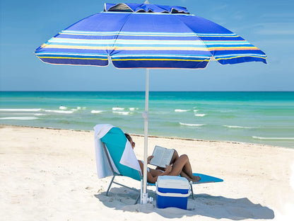 7Ft Heavy Duty Beach Umbrella UV 50 With Sand Anchor Tilt