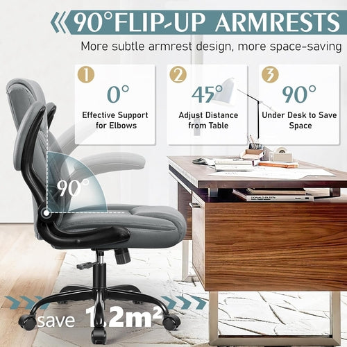 Gray PU Leather Office Chair With Ergonomic Back Support
