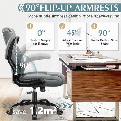 Gray PU Leather Office Chair With Ergonomic Back Support