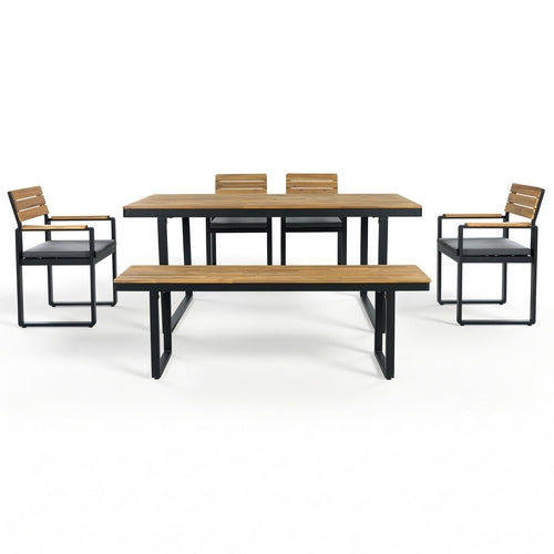 6-Piece Outdoor Dining Set, Acacia Wood, 1 Table with 4 Chairs & 1