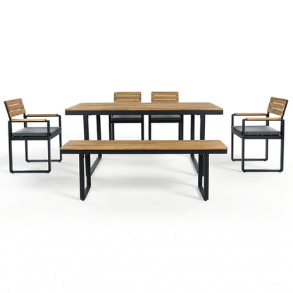 6-Piece Outdoor Dining Set, Acacia Wood, 1 Table with 4 Chairs & 1