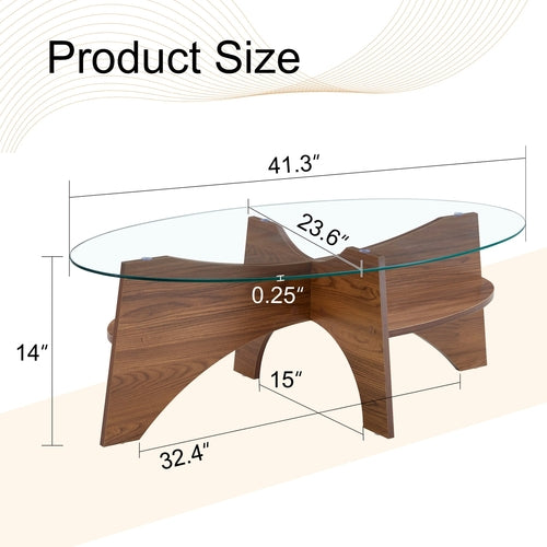 Oval Glass Coffee Table – 41.3" Modern Tempered Glass Table,