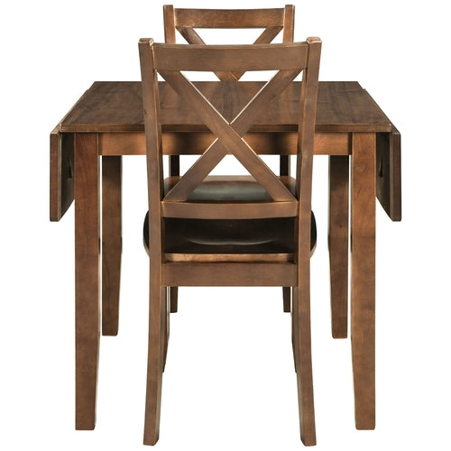 3-Piece Wood Drop Leaf Breakfast Nook Dining Table Set with 2 X-back