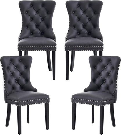 Leather Dining Chairs Set Of 4 Wingback Upholstered With Nailhead Trim