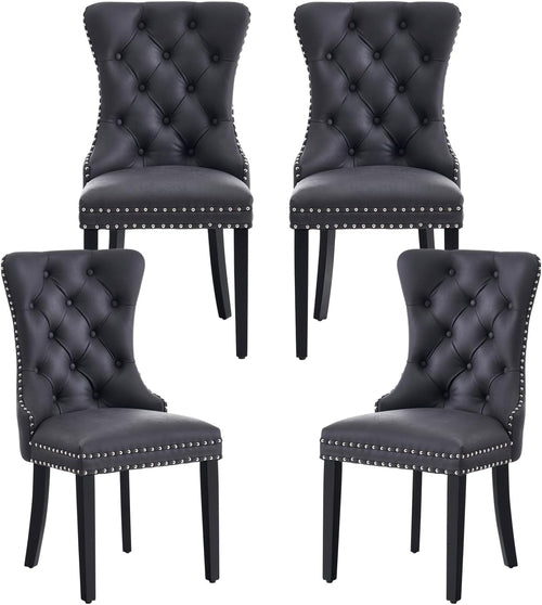 Leather Dining Chairs Set Of 4 Wingback Upholstered With Nailhead Trim