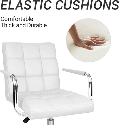 White Mid Back Office Task Chair With Adjustable Height And 360 Degree