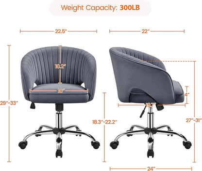 Dark Gray Velvet Swivel Office Chair Tufted Barrel Back