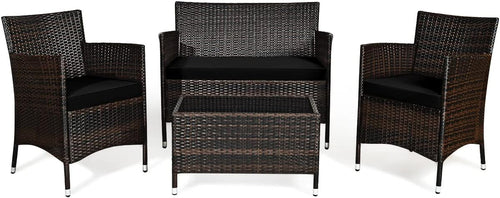4 Piece Rattan Patio Set With Tempered Glass Table