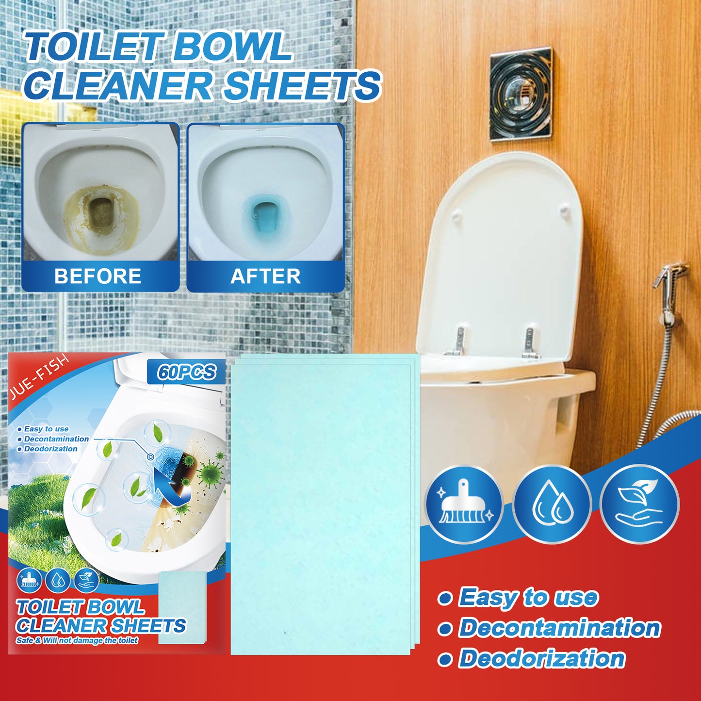 Toilet Cleaning Tablet, Toilet Deodorization Removal Scale Urine Stains Toilet Drain Cleaning Tablet