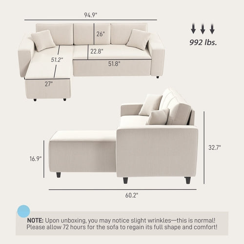 Corner Sofa With Reversible Chaise Lounge, Corduroy L-Shaped Sectional
