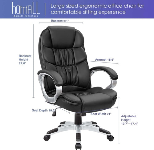 Black PU Leather Office Chair With Adjustable Height And Lumbar