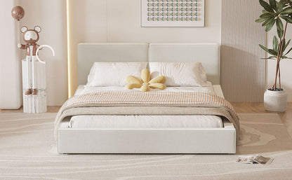 Queen Size Upholstered Platform Bed with Velvet Fabric, Grounded Bed