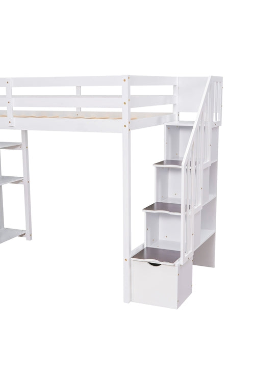 Twin size Loft Bed with Storage Drawers and Stairs, Wooden Loft Bed