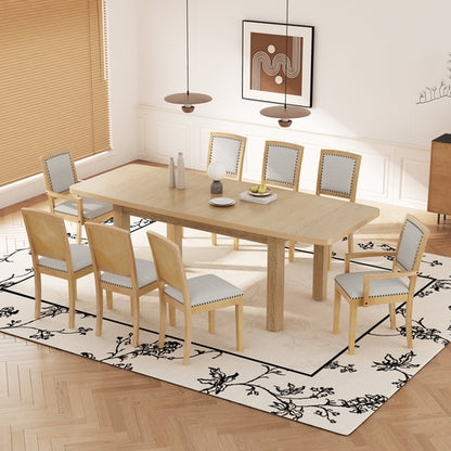 Rustic Extendable Dining Table Set with Removable Leaf, 6 Upholstered