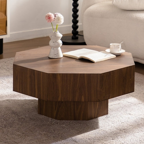 30.51 inch Coffee table Wooden Octagonal-Shaped for Living Room Walnut