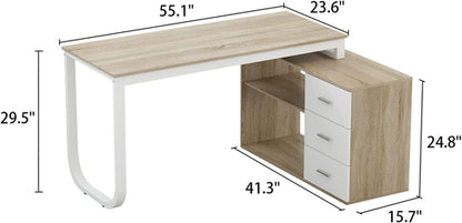 L Shaped Corner Desk Walnut With Large Workspace And Drawers