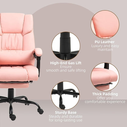Pink Massage Office Chair With 6 Vibration Points Footrest