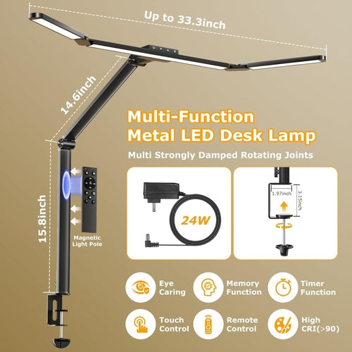LED Desk Lamp With Clamp Stepless Dimming Home Office