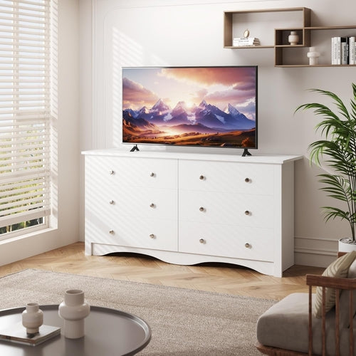 6 Wood Drawers Dresser for Bedroom, Double Dresser for TV up to 65